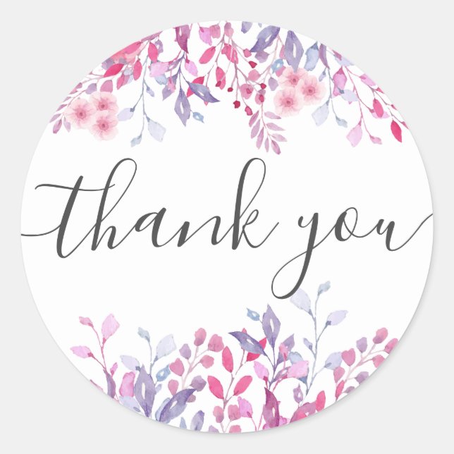 Pegatina Redonda Flores Silvestres Acuarela Floral País Púrpura (Anverso)