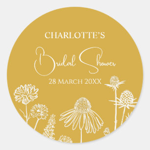 Pegatina Redonda Flores Silvestres Amarillas Floral Dibujado