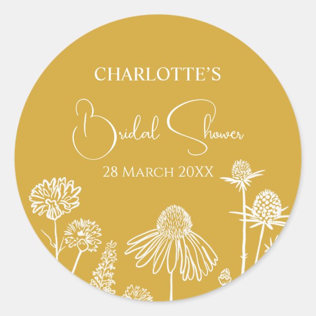 Pegatina Redonda Flores silvestres amarillas Floral dibujado (Anverso)