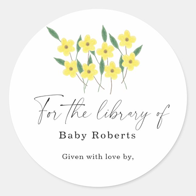 Pegatina Redonda Flores silvestres amarillas - para la biblioteca d (Anverso)