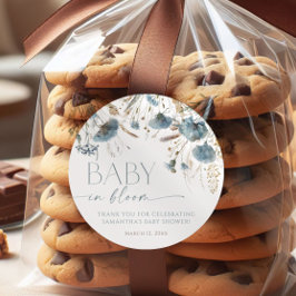 Pegatina Redonda Flores silvestres azul turbulentas bebé en una duc