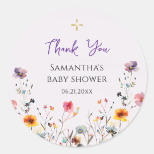 Pegatina Redonda Flores silvestres Baby Shower cristiano ortodoxo