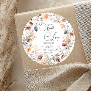 Pegatina Redonda Flores Silvestres Caer en Amor Elegante Boda