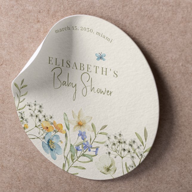 Pegatina Redonda Flores silvestres de Boho primavera ducha de bebé  (Subido por el creador)