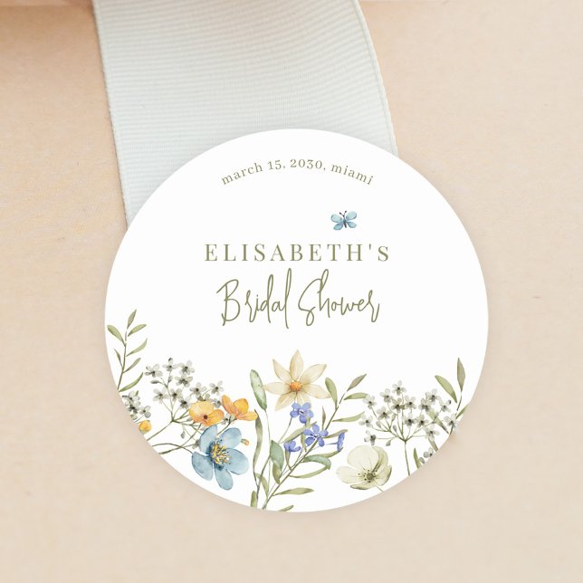 Pegatina Redonda Flores silvestres de Boho primavera ducha de novia (Subido por el creador)
