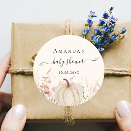 Pegatina Redonda Flores silvestres de calabaza ducha beige para beb