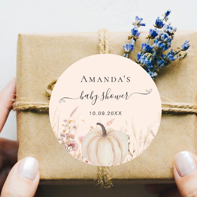 Pegatina Redonda Flores silvestres de calabaza melocotón ducha de b (Subido por el creador)