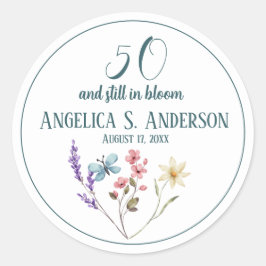 Pegatina Redonda Flores silvestres de color de agua femenina maripo