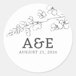 Pegatina Redonda Flores silvestres dibujadas a mano Simple Elegante