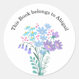 Pegatina Redonda Flores silvestres florales Blue Lilac Bouquet Book