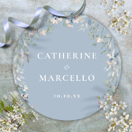 Pegatina Redonda Flores silvestres florales Boda azul turbio