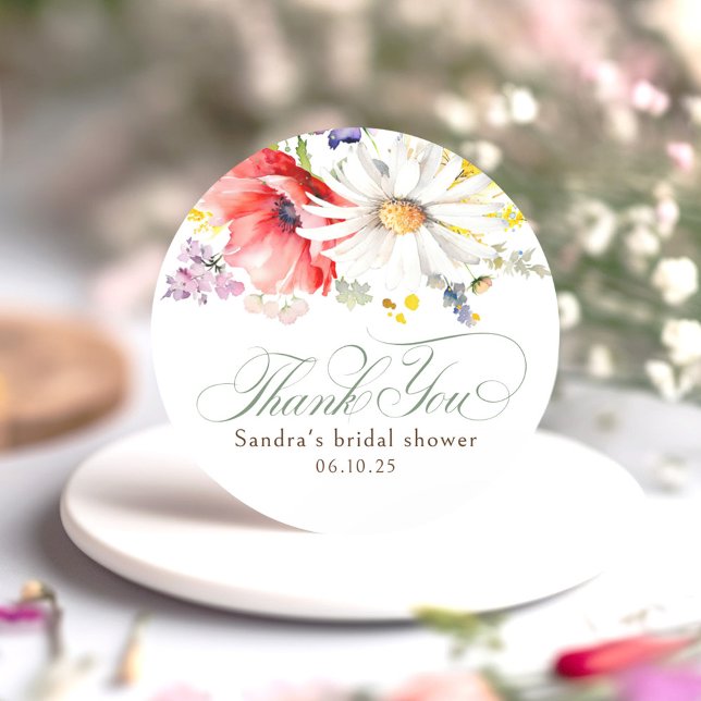 Pegatina Redonda Flores silvestres gracias (Wildflowers Thank You Stickers)