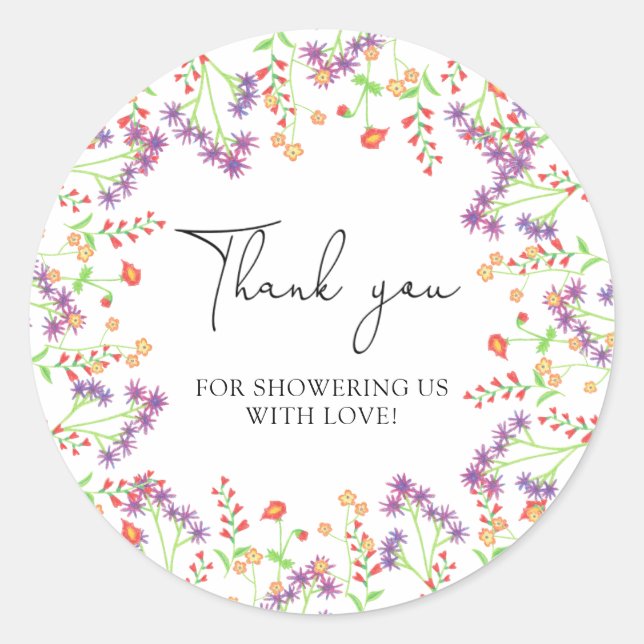 Pegatina Redonda Flores silvestres gracias (Anverso)