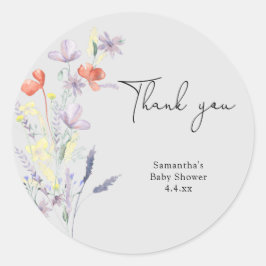Pegatina Redonda Flores silvestres gracias a la ducha de bebé