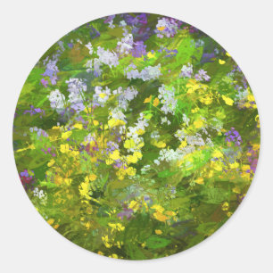 Pegatina Redonda Flores silvestres Impasto Pintura - Arte de flores
