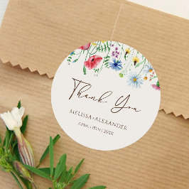 Pegatina Redonda Flores silvestres Jardín Florals Boda Beige