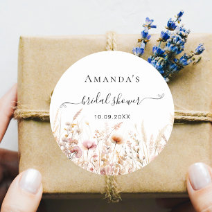 Pegatina Redonda Flores silvestres melocotón beige otoño amor ducha