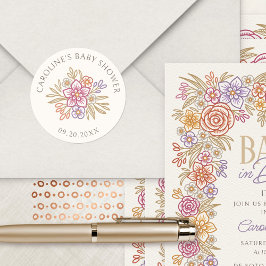 Pegatina Redonda Flores silvestres otoño en Baby Shower