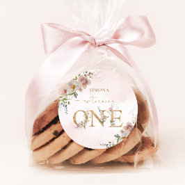 Pegatina Redonda Flores silvestres salvaje Una niña floral rubor ro