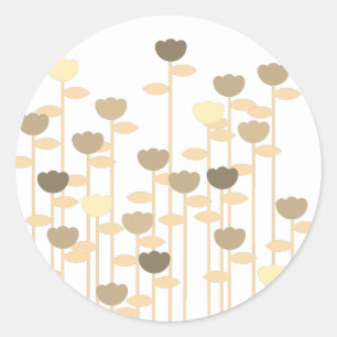Pegatina Redonda flores silvestres tonos beige ilusima blanco