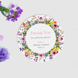 Pegatina Redonda Flores silvestres y mariposas gracias