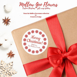 Pegatina Redonda Flores suaves Geo - Navidad personalizada roja y b