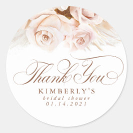 Pegatina Redonda Flores suaves pastel hierba de Pampas Gracias