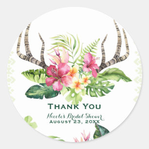 Pegatina Redonda Flores tropicales Boho Rústicos Antlers Ducha de n