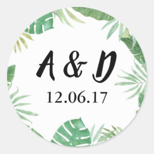 Pegatina Redonda Flores Tropicales Pegatinas Rústicos Palm Leave La