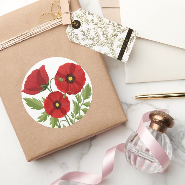 Pegatina Redonda Flores veraniegas alegres con adormidera (Regalar)