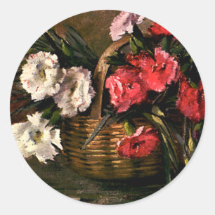 Pegatina Redonda Flores Victorianas Antiguas, Claveles Florales