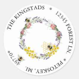 Pegatina Redonda flores y abejas