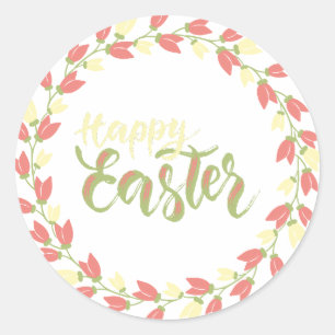 Pegatina Redonda Flores y flores de Pascua