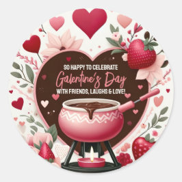 Pegatina Redonda Flores y fresas Fiesta Fondue de Galentine