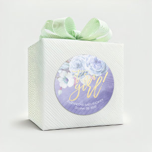 Pegatina Redonda Flores y plumas bohemias de Baby Shower