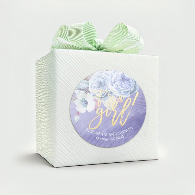 Pegatina Redonda Flores y plumas bohemias de Baby Shower (Subido por el creador)