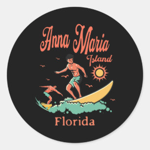 Pegatina Redonda Florida Anna Maria Island Fl Surfista Surfing Pesc