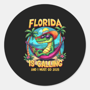 Pegatina Redonda Florida Está Llamando Y Debo Ir A Vibes De Verano