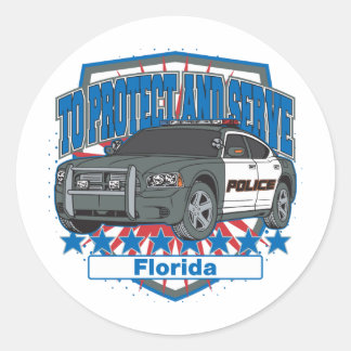 Pegatina Redonda Florida: Proteger y servir al auto policial