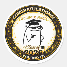Pegatina Redonda Flork Graduado Divertido con Nombre Personalizado 