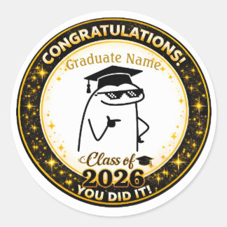 Pegatina Redonda Flork Graduado Divertido con Nombre Personalizado