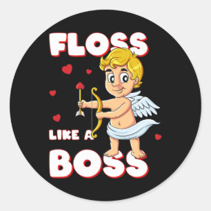 Pegatina Redonda Floss Como Un Jefe Cupido Día de San Valentín Chic