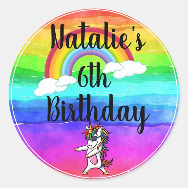 Pegatina Redonda Floss Dance Unicorn Rainbow Birday (Anverso)