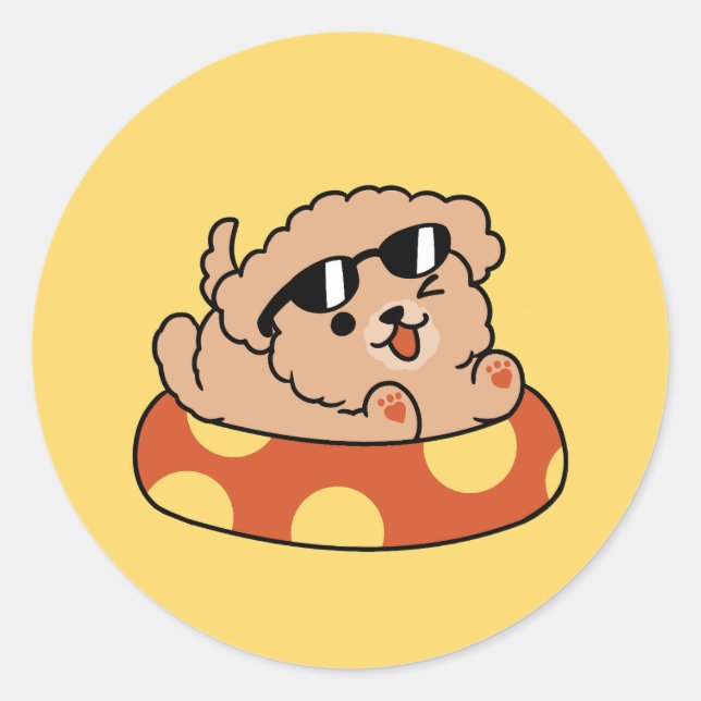 Pegatina Redonda Flotación de perro de verano de Guay - Fiesta de p (Anverso)