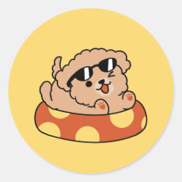 Pegatina Redonda Flotación de perro de verano de Guay - Fiesta de p