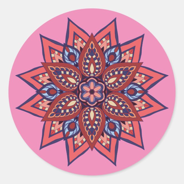 Pegatina Redonda Flourish Boho Mandala (Anverso)