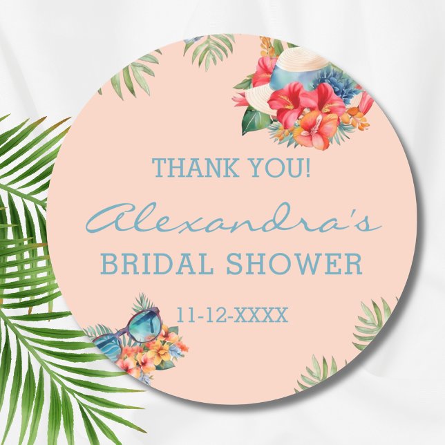 Pegatina Redonda Flower Beach Tropical Beach Bridal Shower (Subido por el creador)