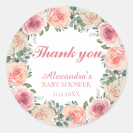 Pegatina Redonda Flower Frame Baby Shower Gracias