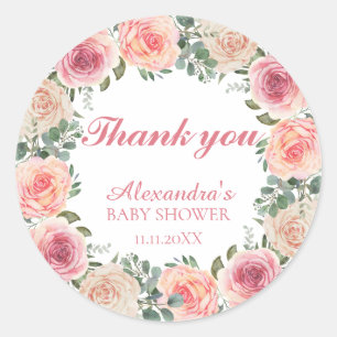 Pegatina Redonda Flower Frame Baby Shower Gracias