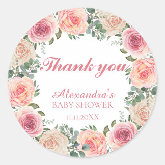 Pegatina Redonda Flower Frame Baby Shower Gracias